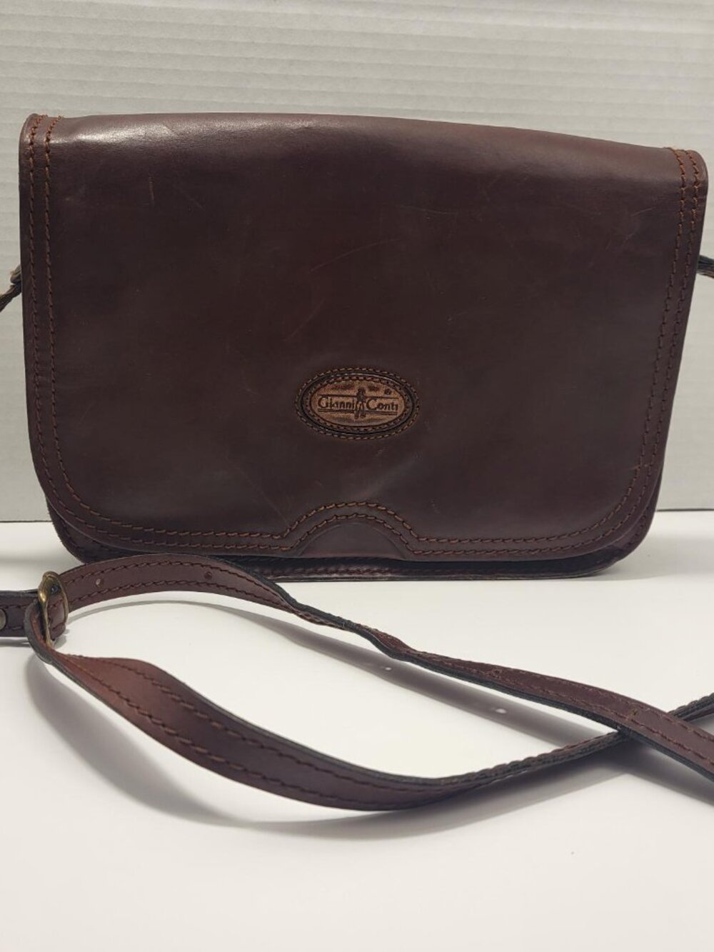 Vintage Gianni Conti Italian Dark Brown Leather Flap Crossbody Bag